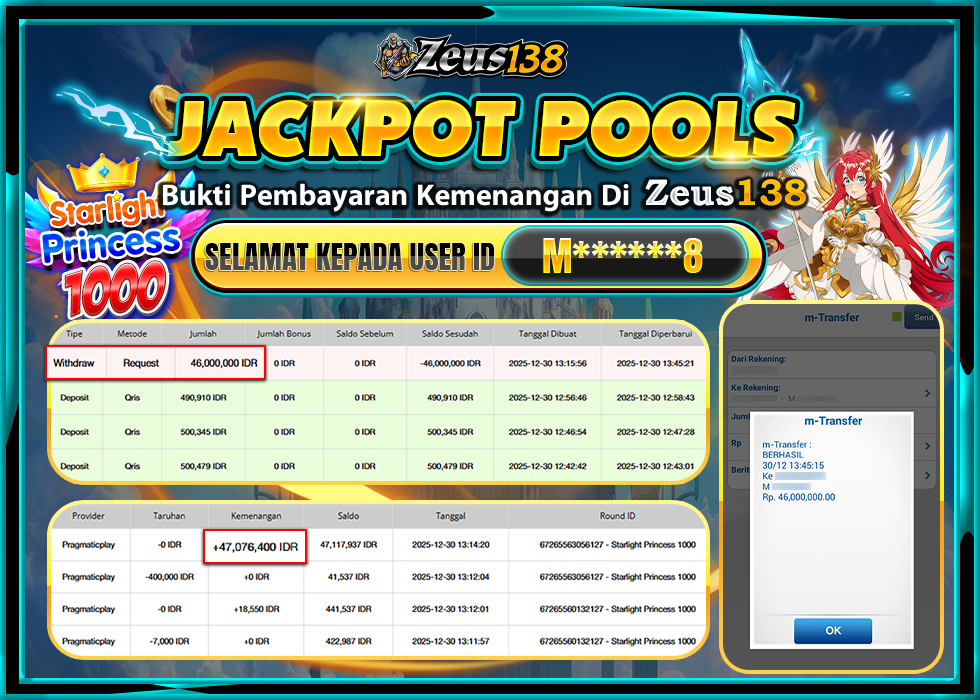 ZEUS138 STARLIGHT PRINCESS 1000 Rp.46,000,000 LUNAS